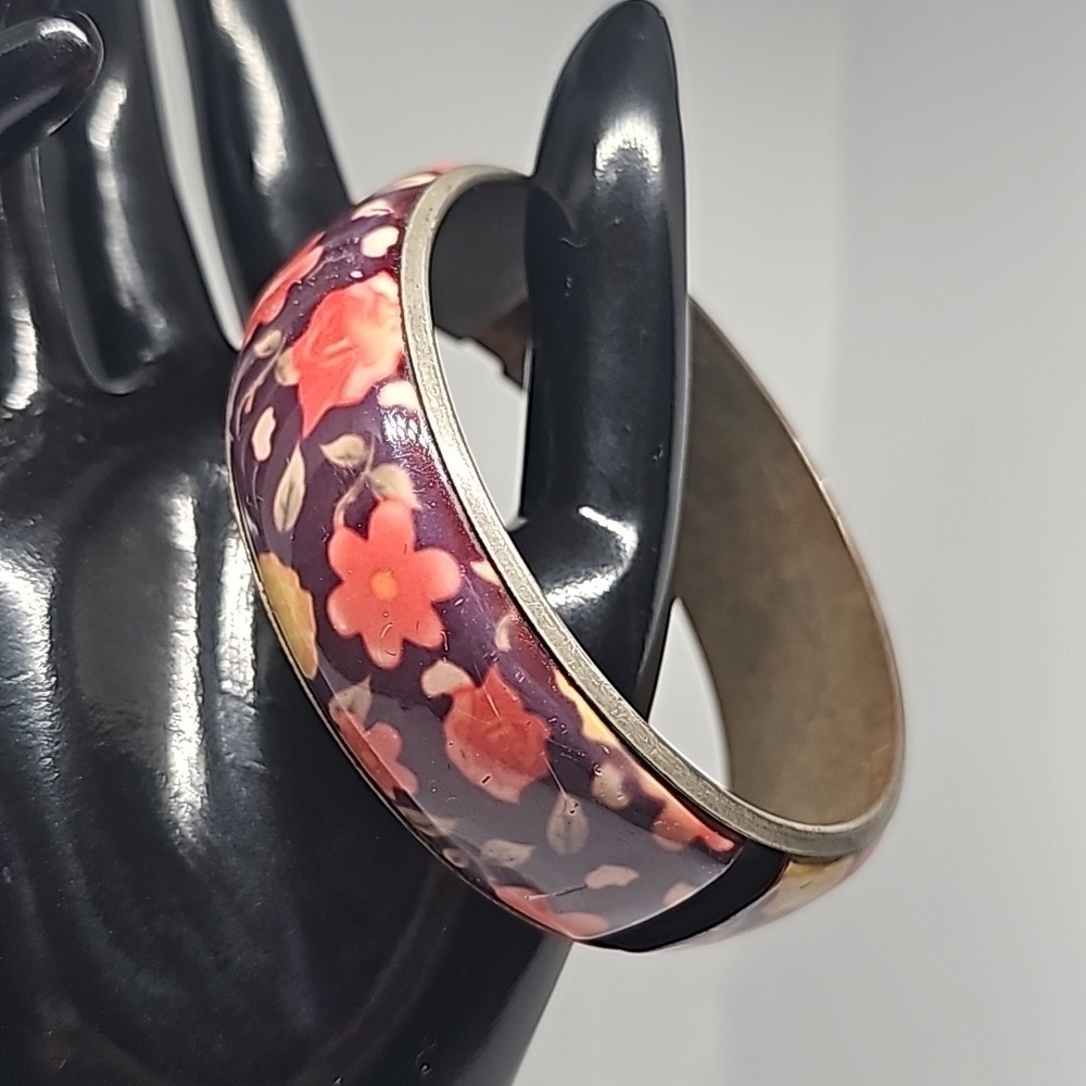 Womens floral bracelet brown with pink flowers